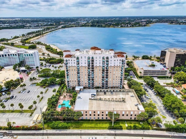 aerial view featuring a water view