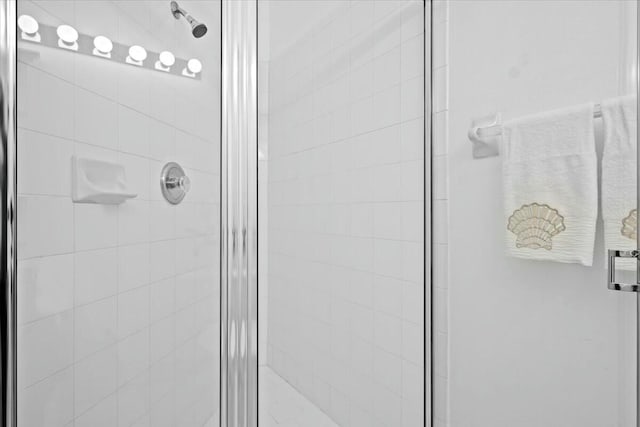 bathroom featuring a shower with door