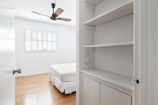 interior space featuring light wood-type flooring and ceiling fan