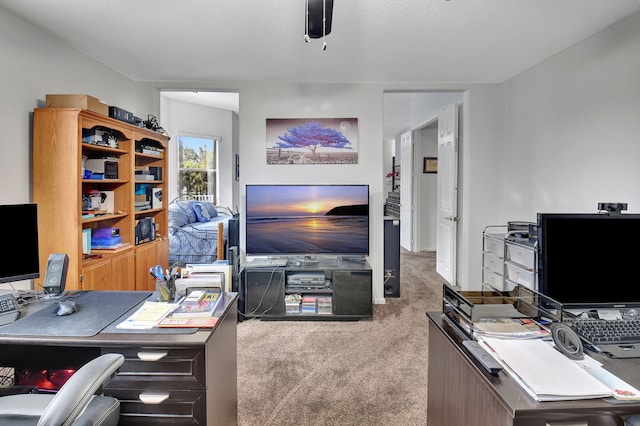 view of carpeted home office