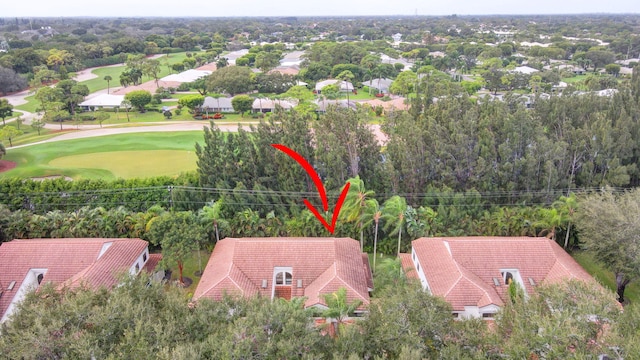 drone / aerial view with golf course view