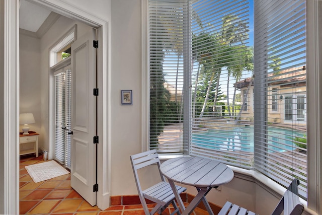 interior space featuring light tile patterned flooring