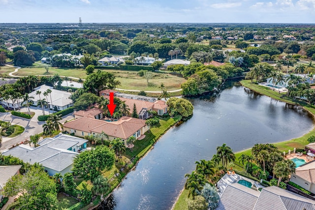 aerial view with a water view