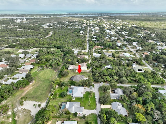 aerial view featuring a residential view and view of golf course