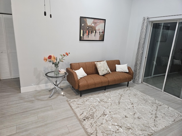 living room with light hardwood / wood-style flooring