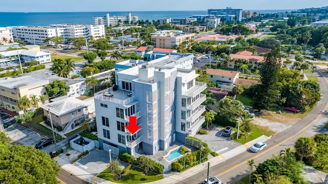 bird's eye view featuring a water view