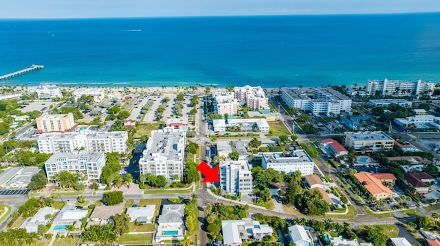 aerial view with a water view