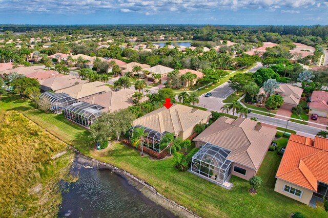 aerial view featuring a water view