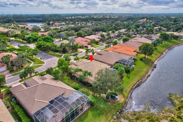 aerial view with a water view