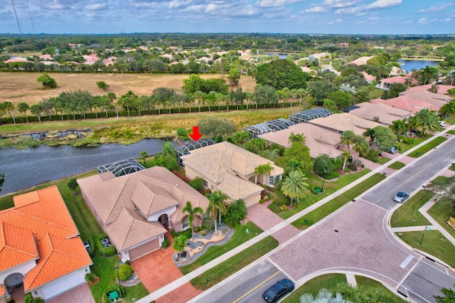 aerial view featuring a water view