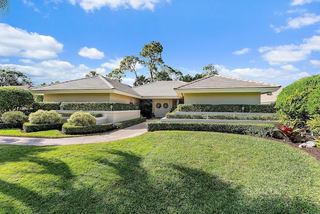 ranch-style house with a front lawn