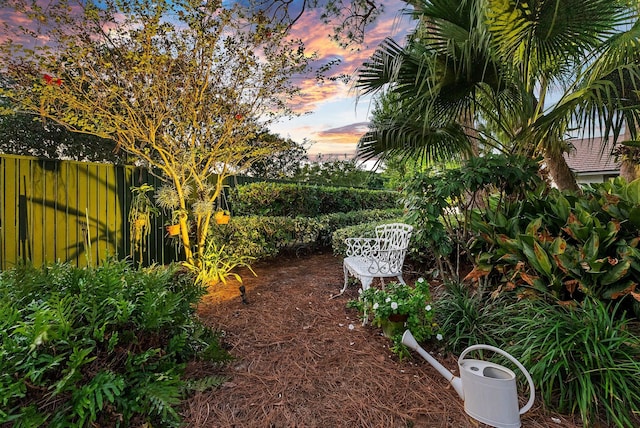 view of yard at dusk