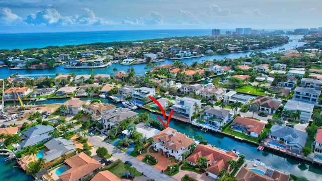 aerial view with a water view