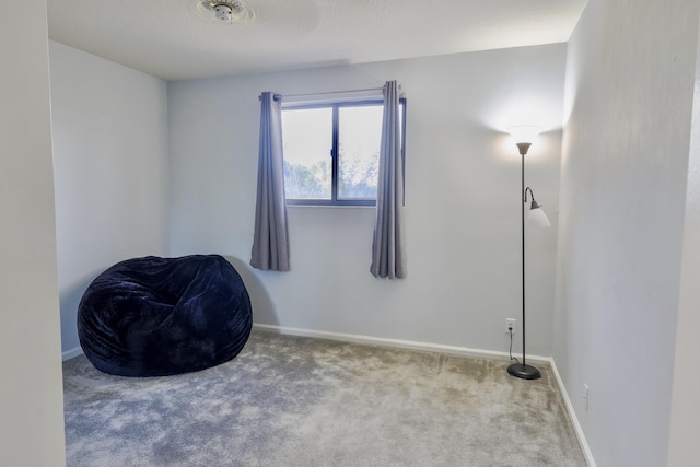 living area featuring light colored carpet