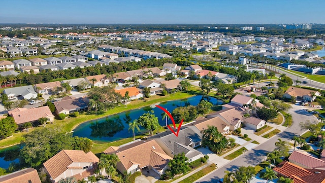 bird's eye view featuring a water view