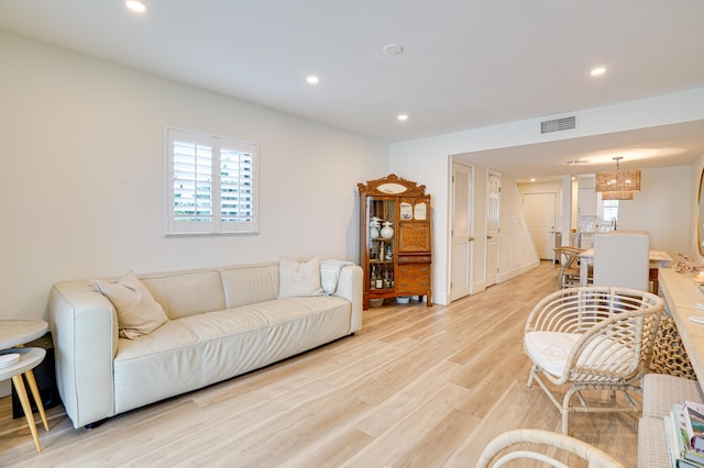 living room with light wood-type flooring