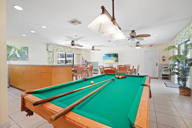 recreation room featuring light tile patterned floors and billiards