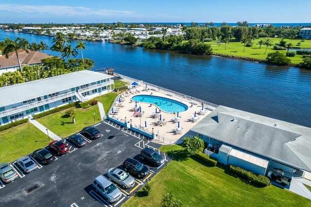 aerial view featuring a water view