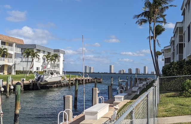 dock area with a water view