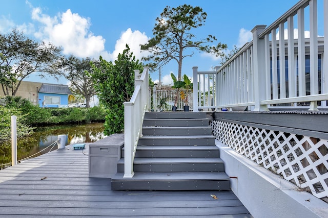 stairs with a water view