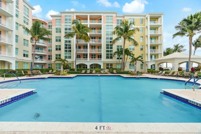 view of swimming pool with a gazebo