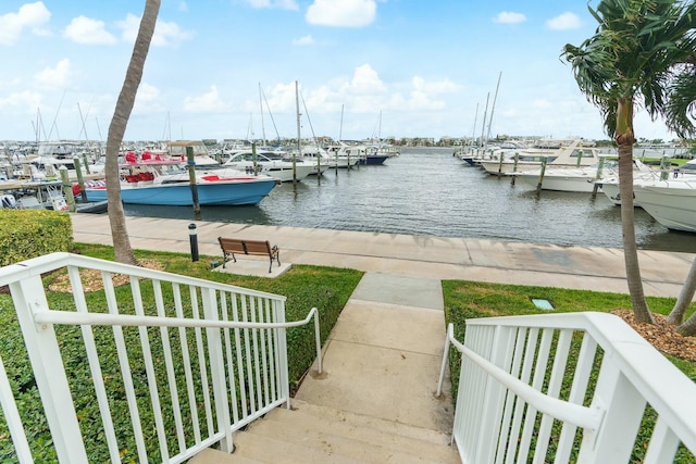 view of dock featuring a water view