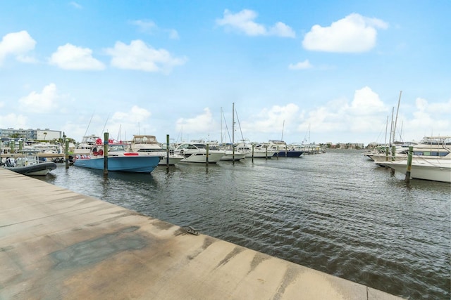 view of dock with a water view