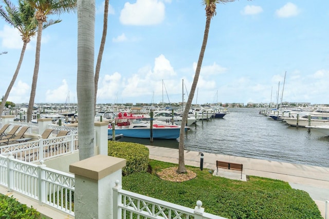 view of dock with a water view