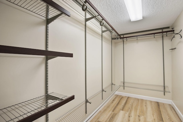 walk in closet with light hardwood / wood-style floors