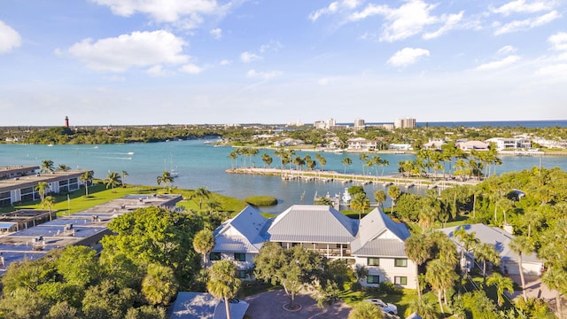 aerial view with a water view