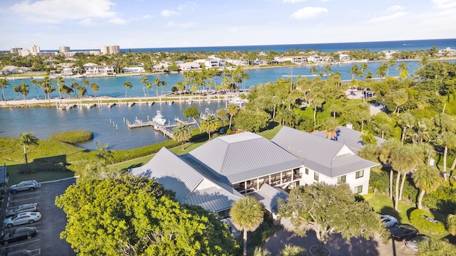 bird's eye view featuring a water view