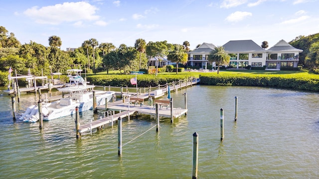 view of dock featuring a water view