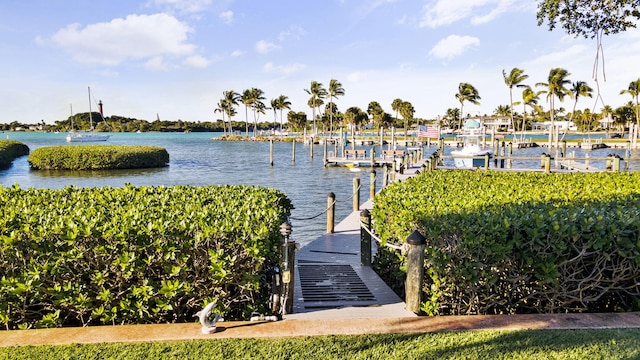 view of dock featuring a water view