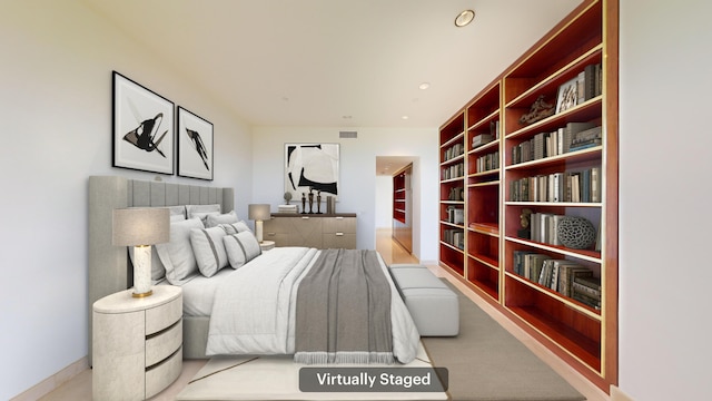 bedroom featuring multiple windows and ceiling fan