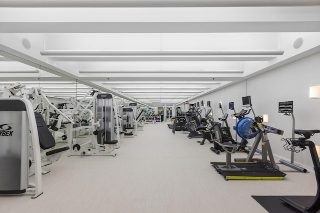 workout area featuring carpet floors