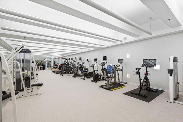 exercise room featuring carpet