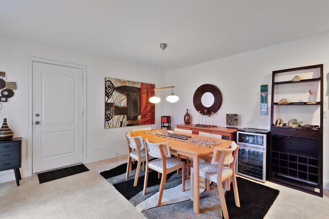 dining area with beverage cooler