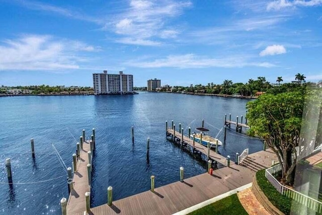 dock area featuring a water view