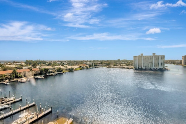 view of water feature with a boat dock