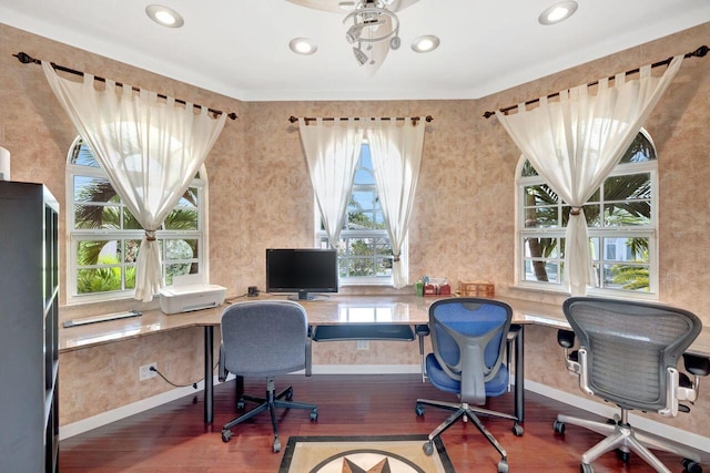 home office featuring hardwood / wood-style floors