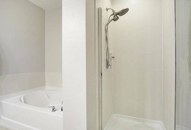 bathroom with shower with separate bathtub