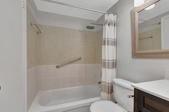 full bathroom featuring toilet, vanity, and shower / tub combo