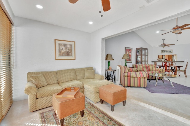 living room with lofted ceiling