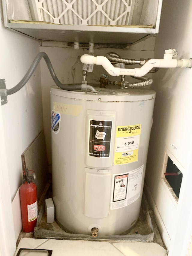 utility room featuring electric water heater