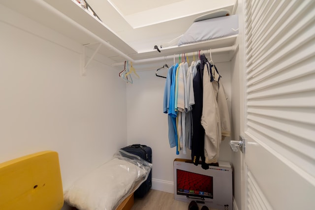 walk in closet with wood-type flooring