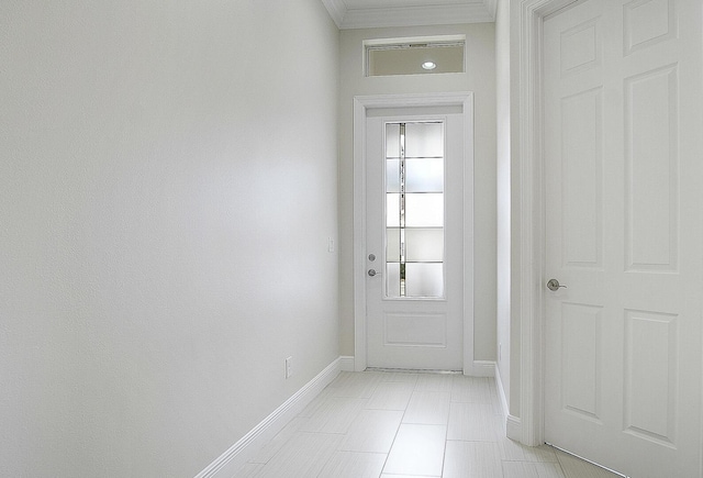 doorway featuring crown molding