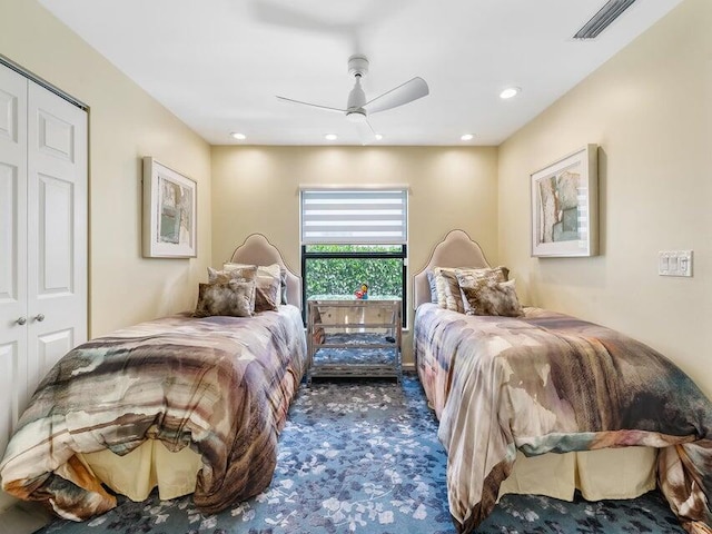 bedroom with a closet and ceiling fan