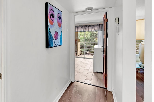 doorway with light hardwood / wood-style flooring