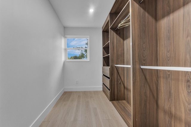 spacious closet featuring light hardwood / wood-style flooring