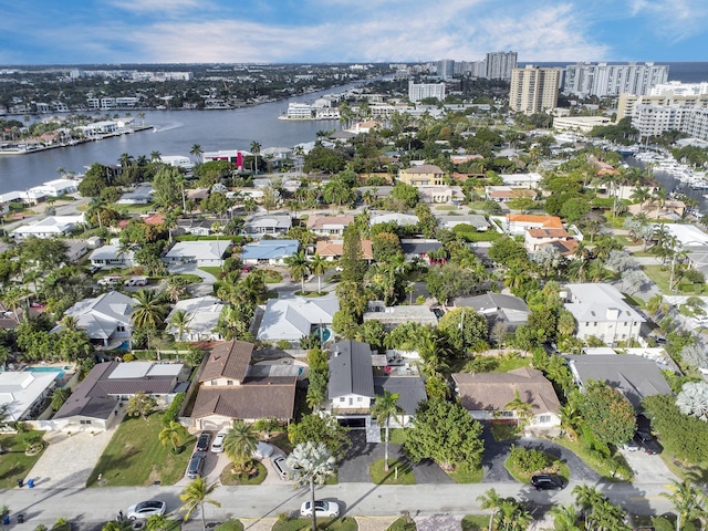 aerial view with a water view